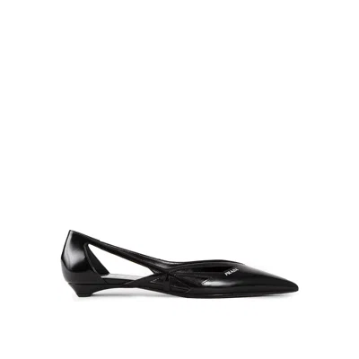 Prada Brushed Leather Cut-out Ballerina Flats Women