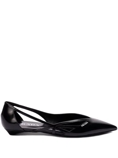 PRADA BRUSHED LEATHER CUT-OUT BALLERINAS