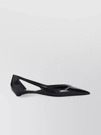 PRADA BRUSHED LEATHER CUT-OUT BALLERINAS
