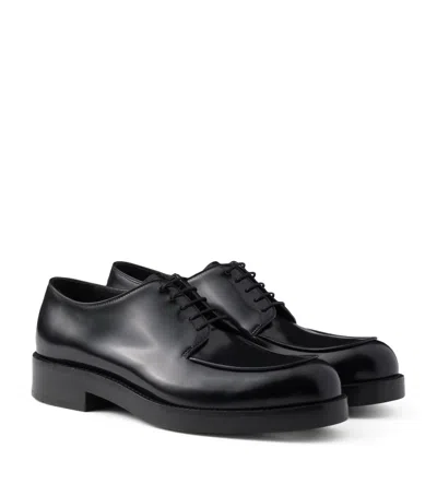 Prada Brushed Leather Derby Shoes In Black