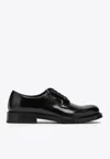 Prada Brushed-leather Lace-up Shoes In Black