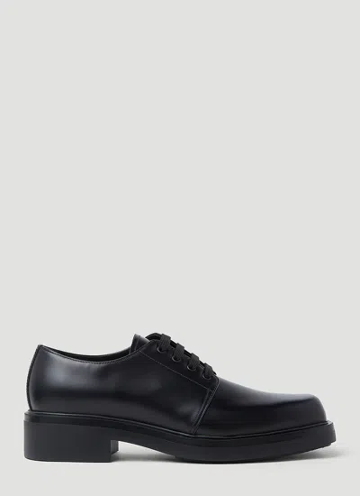 Prada Brushed Leather `derby` Shoes In Black