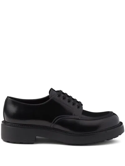 Prada Chunky Sole Leather Derby Shoes In Black