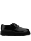 Prada Leather Lace-up Shoes Platform Sole In Black