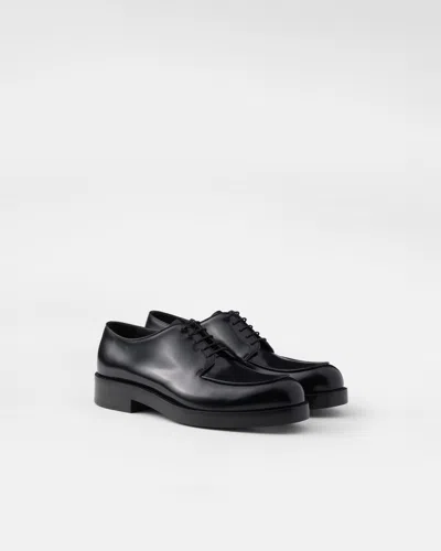 Prada Lace-up Leather Derbies In Black