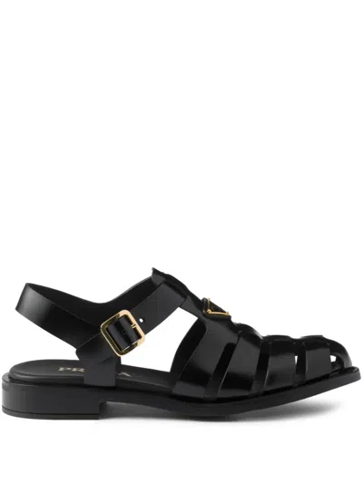 Prada Leather Fisherman Sandals In Black