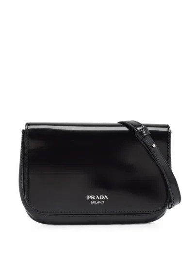 Pre-owned Prada Brushed Leather Flap Cross Body Bag In Black