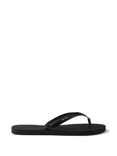 Prada Logo Embossed Leather Flip Flop Sandals In Black