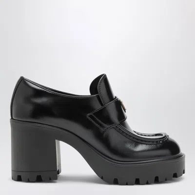 Prada Brushed Leather Heeled Loafers In Black