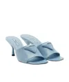 Prada Brushed Leather Heeled Slides In Blue