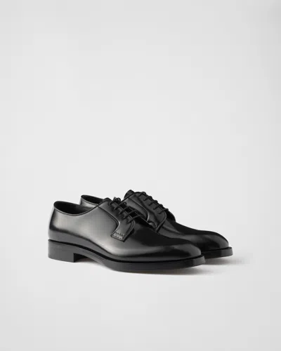 Prada Brushed Leather Lace-up Shoes In Black