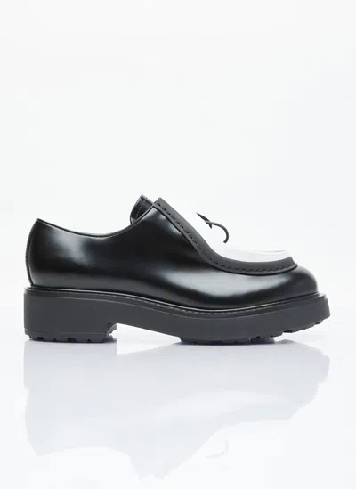 Prada Raised-edge Leather Lace-up Shoes In Black
