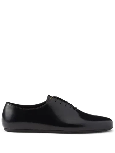 Prada Brushed-leather Lace-up Shoes In Nero