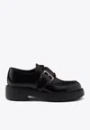 Prada Brushed Leather Lace-up Shoes With Strap In Black