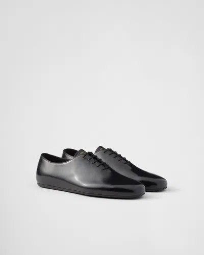 Prada Brushed-leather Lace-up Shoes In Nero