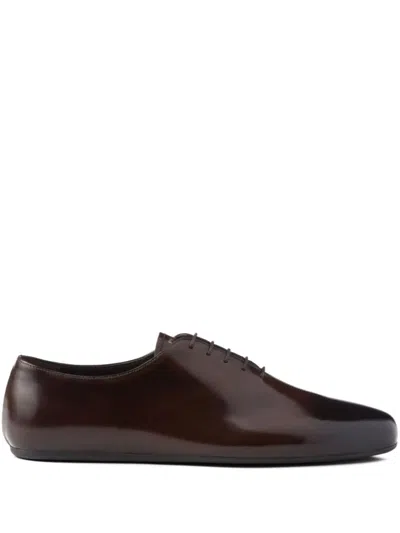 Prada Brushed Leather Lace-ups In Brown