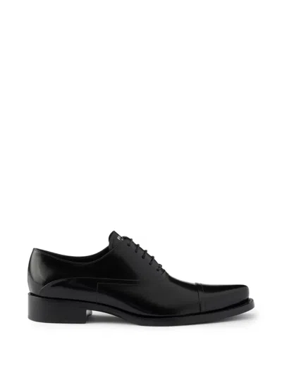 Prada Brushed Leather Lace-up Shoes In Black