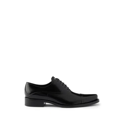 Prada Brushed Leather Lace-up Shoes In Black