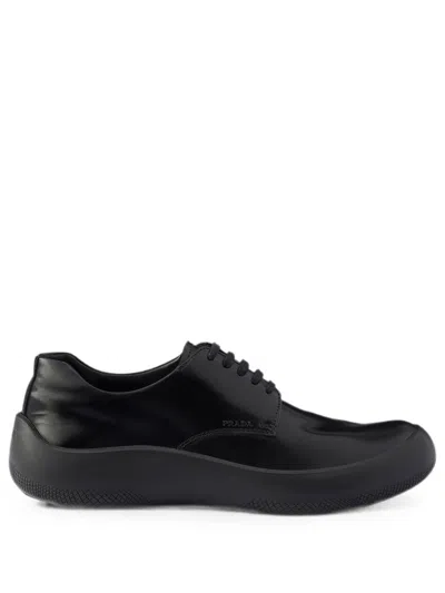 Prada Brushed Leather Lace-up Shoes In Black