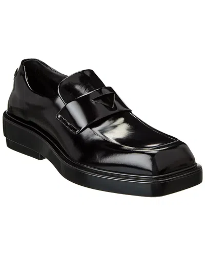 Prada Brushed Leather Loafers In Black
