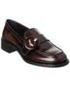 Prada Polished Brown Flat Shoes With Decorative Buckle In Burgundy