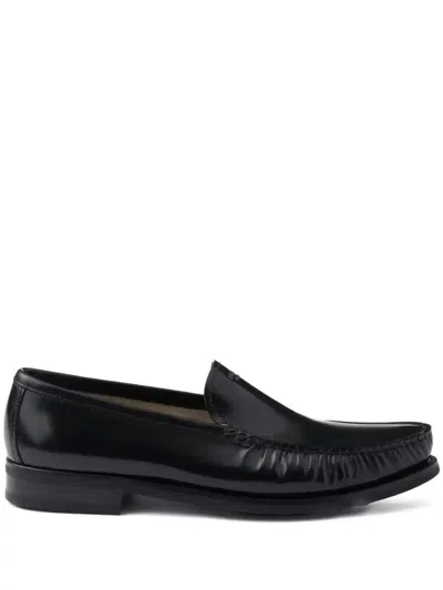 Prada Brushed Leather Loafers Shoes In Black