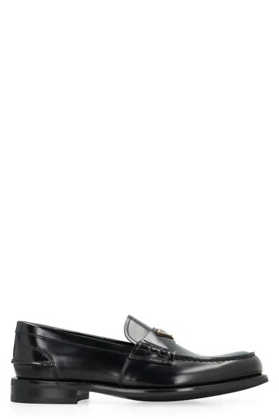 Prada Brushed Leather Loafers In Black