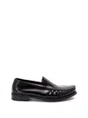 Prada Polished Leather Flat Shoes In Black