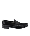 Prada Polished Leather Flat Shoes In Black