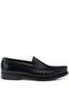 Prada Polished Leather Flat Shoes In Black