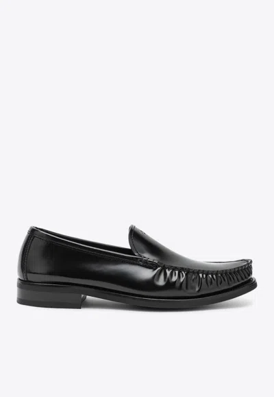 Prada Brushed Leather Loafers In Black