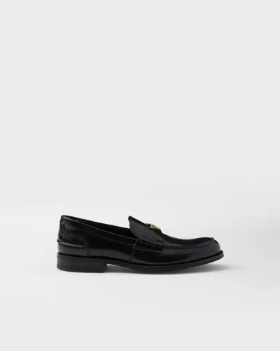 Prada Brushed Leather Loafers In Black
