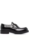 Prada Triangle Logo Chocolate Brushed Leather Loafers In Black