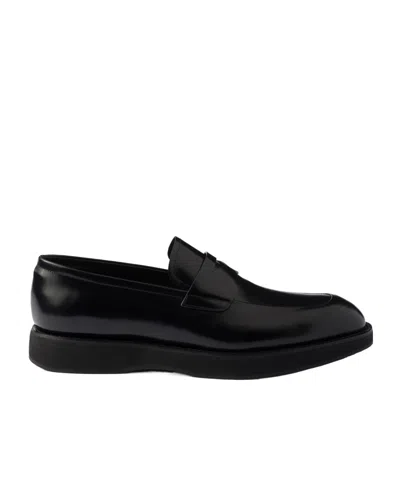 Prada Brushed Leather Loafers In Black