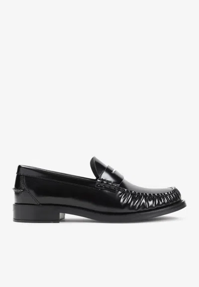 Prada Brushed Leather Loafers In Black
