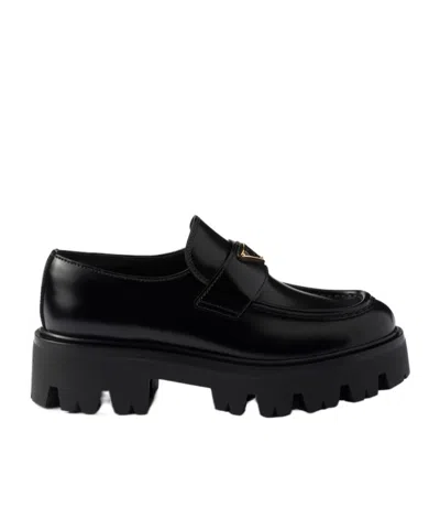 PRADA PRADA TRIANGLE-LOGO SLIP-ON MOCCASINS