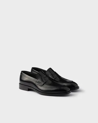 Prada Brushed Leather Loafers In Black