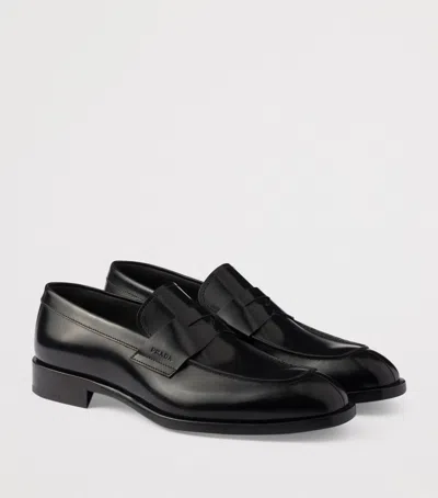 Prada Brushed Leather Loafers In Black
