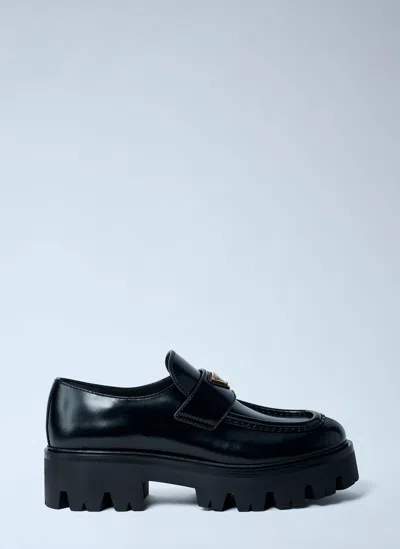 Prada Brushed Leather Loafers In Black
