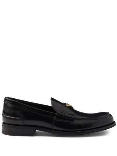Prada Brushed Leather Loafers In Black