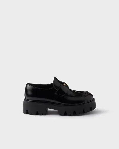 PRADA PRADA BRUSHED LEATHER LOAFERS