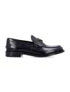 Prada Leather Loafers With Decorative Buckle And Round Toe In Black