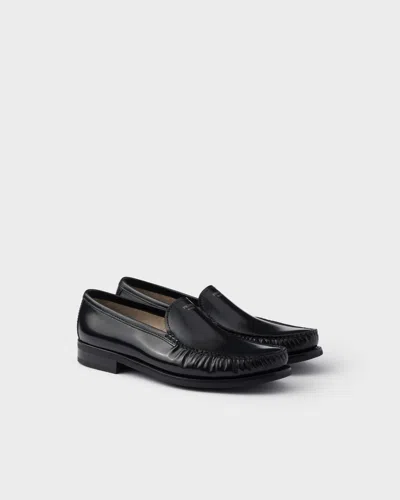 Prada Black Brushed Leather Loafers