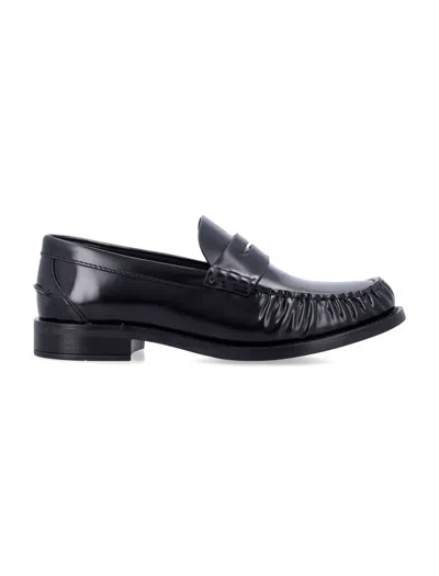 Prada Brushed Leather Loafers In Black
