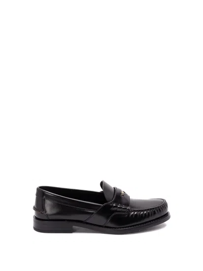 Prada Brushed Leather Loafers In Black