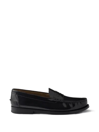 Prada Brushed Leather Loafers In Black