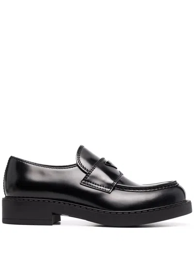 Prada Brushed Leather Loafers In Black