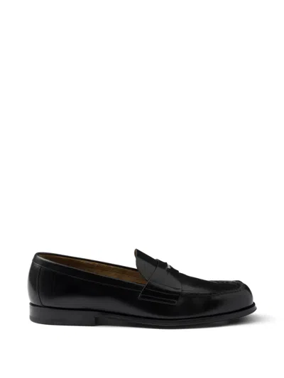 Prada Brushed Leather Loafers In Brown
