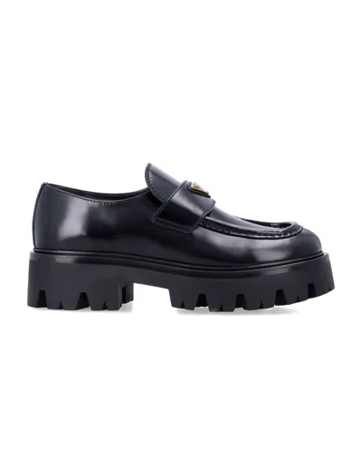 Prada Brushed Leather Loafers In Black