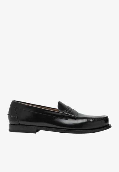 Prada Brushed Leather Loafers In Black